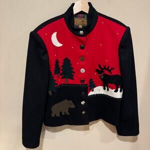 Lucia Lukken Broomskirts Black Red Reindeer Bear Bolero Wool Jacket Sz Mediuma